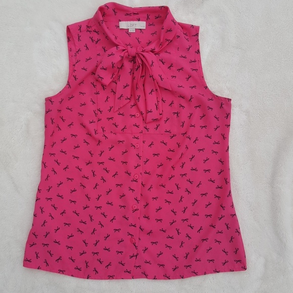LOFT Tops - Pink Loft Small Petites Button Down Bow Blouse